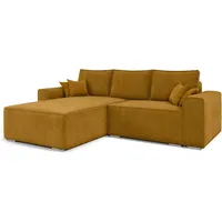 MOEBLO Ecksofa ERNO II, Ecksofa aus Cordstoff, Couch für Wohnzimmer, Schlafsofa Sofagarnitur Sofa Eckcouch L-Form, mit Schlaffunktion und Bettkasten gelb