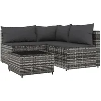 vidaXL 4-tlg Garten-Lounge-Set mit Kissen Grau Poly Rattan