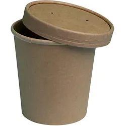 Einweg  Suppenbecher TO GO Papier Braun mit Deckel 16OZ / 473ml