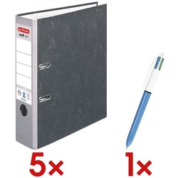 Herlitz 5x Ordner »maX.file nature« breit inkl. 4-Farb-Kugelschreiber »4 Colours« grau