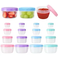 LANSKYLAN 16 Stücke Kleine Dosen Mit Deckel Plastik, Vorratsdosen Set mit Messskala Gefrierdosen Klein 80ml 120ml 300ml 600ml BPA Frei Stapelbar für Snacks Saucen Babynahrung - Lila, Grün, Blau, Pink