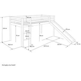 Homestyle4u Hochbett mit Rutsche Lattenrost Kinderbett 90x200 cm Jugendbett Kiefer Massiv