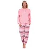 Normann Pyjama Damen Frottee Pyjama lang mit Bündchen Hose gestreift rosa 44-46