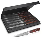 Navaris Steakmesser Set mit Holzgriff - Besteck Messer 6-teilig - Besteckset aus Edelstahl und Holz mit Geschenkbox - Wellenschliff Steakbesteck