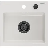 Mexen Milo 1-Becken-Granit-Spüle 435 x 410 mm, Weiß, Siphon Schwarz - 6505441000-20-B - Weiß