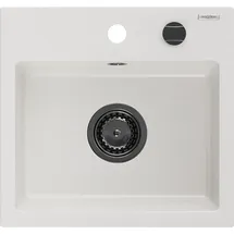 Mexen Milo 1-Becken-Granit-Spüle 435 x 410 mm, Weiß, Siphon Schwarz - 6505441000-20-B - Weiß