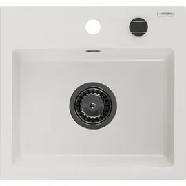 Mexen Milo 1-Becken-Granit-Spüle 435 x 410 mm, Weiß, Siphon Schwarz - 6505441000-20-B - Weiß