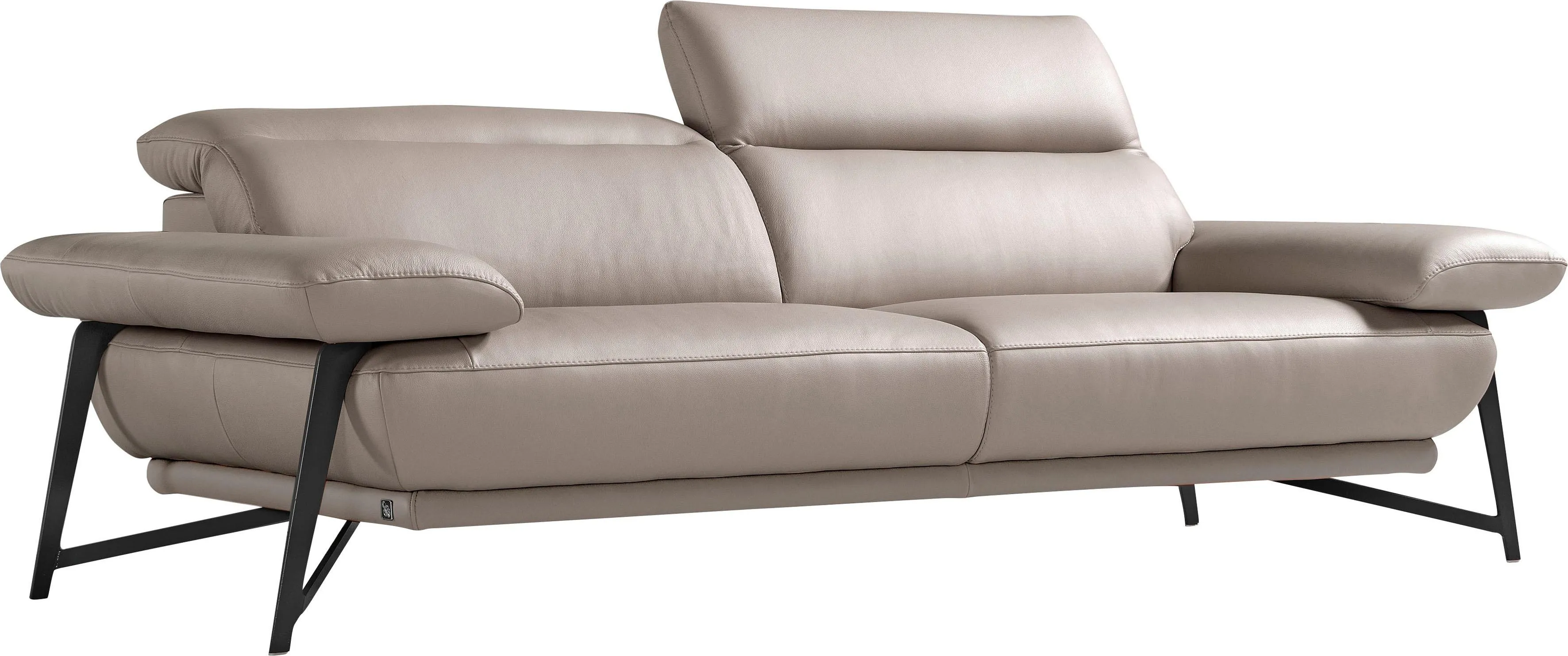2,5-Sitzer EGOITALIANO "Anais, Designsofa mit hohem Sitzkomfort, Designfuß", grau, B:232cm H:74cm T:106cm, Leder BULL (Echtes Rindsleder). Geschliffenes, pigmentiertes und behandeltes Rindsleder mit einer Dicke von 1, 3-1, 5 mm. Es handelt sich um ein weiches, geschütztes Leder. Eine leichte Deckschicht schützt sie vor Flecken, ohne ihre ursprünglichen Eigenschaften zu verändern. Dieses geschützte Leder kombiniert die Vorteile von Natürlichkeit und Weichheit mit einer guten Beständigkeit gegen Verschleiß und Ausbleichen. Das Vorhandensein der charakteristischen Zeichen, die das Leben des Tieres bestimmen, wie Narben, Körnungsunterschiede, Falten, Adern, Disharmonien in Farbtönen, beweisen ihre absolute Echtheit und großen Wert. Leder CAREZZA (echtes Rindsleder) ist ein Naturleder, dass die ursprünglichen Eigenschaften der Haut nicht verändert. Das Vorhandensein von verheilten Narben, Körnungsunterschiede, Falten, Adern, Unterschiede in den Farbtönen und andere Spuren, die die Natur auf diesen Fellen hinterlassen hat, sind ein Beweis für die absolute Echtheit und das Zeugnis ihres großen Wertes. Leder u00bbNUVOLEu00ab (Echtes Rindsleder). Halbnatürliches, halbnarbiges Rindsleder mit einer natürlichen Körnung von 1, 2 bis 1, 4 mm. Dieses Leder hat eine weiche, wachsartige Haptik mit mattem Aussehen und einem Wolkeneffekt. Es handelt sich um ein Naturleder, das die ursprünglichen Eigenschaften der Lederhäute nicht verändert. Das Vorhandensein von verheilten Narben, Körnungsunterschiede, Falten, Adern, Unterschiede in den Farbtönen und andere Spuren, die die Natur auf diesen Fellen hinterlassen hat, sind ein Beweis für die absolute Echtheit und das Zeugnis ihres großen Wertes. Luxus-Micofaser Lederoptik (100% Polyester) ist ein neues technisches Gewebe mit einem visuellen und taktilen Aspekt, der dem Nubuk sehr nahe kommt, mit innovativen Eigenschaften. Seine außerordentliche Weichheit kommt von einem exklusiven Produktionsprozess, der Unreinheiten und Unregelmäßigkeiten beseitigt. Das Ergebnis ist eine bemerkenswert samtige Faser, die durch das Vorhandensein von Körnern verstärkt wird. Von der einfarbigen Eleganz der warmen Farben und der Vielfalt an trendigen Farben, die es zu seiner eigenen Stärke und Persönlichkeit machen., Sofas, inkl. verstellbarer Kopfteile