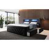 Luxusbetten24 Boxspringbett Menzogna Bouclé mit LED und Stauraum (2 Schubladen) 180x200 Schwarz H2 - Schwarz