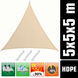 AMANKA 5x5x5 UV Sonnensegel Dreieckig Atmungsaktiv - Sonnenschutz Segel mit Befestigung