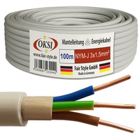 OKSI 100m NYM-J 3x1,5 mm2 Mantelleitung Feuchtraumkabel Elektrokabel Kupfer Made in Germany