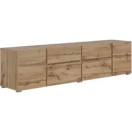 INOSIGN Lowboard "Metric,Breite 195cm, grifflose Lowboard 2Klappen/2Schubkästen/2Tür", braun (wotan eiche), B:195cm H:48,2cm T:40cm, FSC-zertifizierter Holzwerkstoff, Melamin, Metall, Sideboards, Lowboard, TV-Schrank mit viel Stauraum, TV-Board