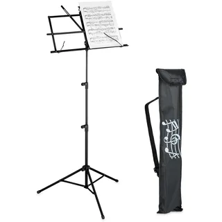 Relaxdays Notenständer, klappbares Notenpult, HBT: 140x53x49 cm, ausziehbar, aus Metall, Gitarre, Geige, Gesang, schwarz