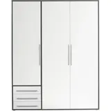 Stella Trading Livetastic Drehtürenschrank, Graphit, weiß mit Schubladen - Vielseitiger Schlafzimmerschrank 3-türig in Weiß, Graphitfarben - 155x 194 x 58 cm (B/H/T)