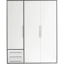 Stella Trading Livetastic Drehtürenschrank, Graphit, weiß mit Schubladen - Vielseitiger Schlafzimmerschrank 3-türig in Weiß, Graphitfarben - 155x 194 x 58 cm (B/H/T)