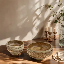 Marrakesch Orient & Mediterran Interior 2er Set Boho Deko Schale Obstschale Holzschale Lulua