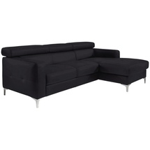 Livetastic Ecksofa Schwarz, Leder, Kombination Echtleder/Lederlook, Rindleder, 4-Sitzer, Ottomane rechts, L-Form, 226x169 cm, seitenverkehrt erhältlich, Armteil links, rechts, Wohnzimmer, Sofas & Couches, Wohnlandschaften, Ecksofas