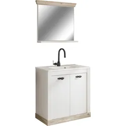 Badmöbel-Set HOME AFFAIRE "Florenz, Bad im Landhausstil, 2-teiliges Badezimmer", weiß (pinie weiß dekor), Kastenmöbel-Sets, Waschtisch und Spiegel mit Ablage, Stauraum
