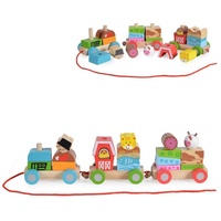 Moni Spielzeug Zug 2036, Bauernzug aus Holz, Formsortierspiel, 1 Lok, 2 Waggons bunt