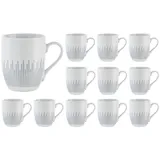 Home4You Kaffeetassen 12er Set, 290 ml - Weiß - Blau - Porzellan - grafisches Muster - 12er Set