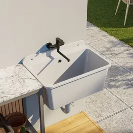 QLS Ausgussbecken Waschbecken Waschtrog Garage Waschraum Spülbecken 10876 - Weiß