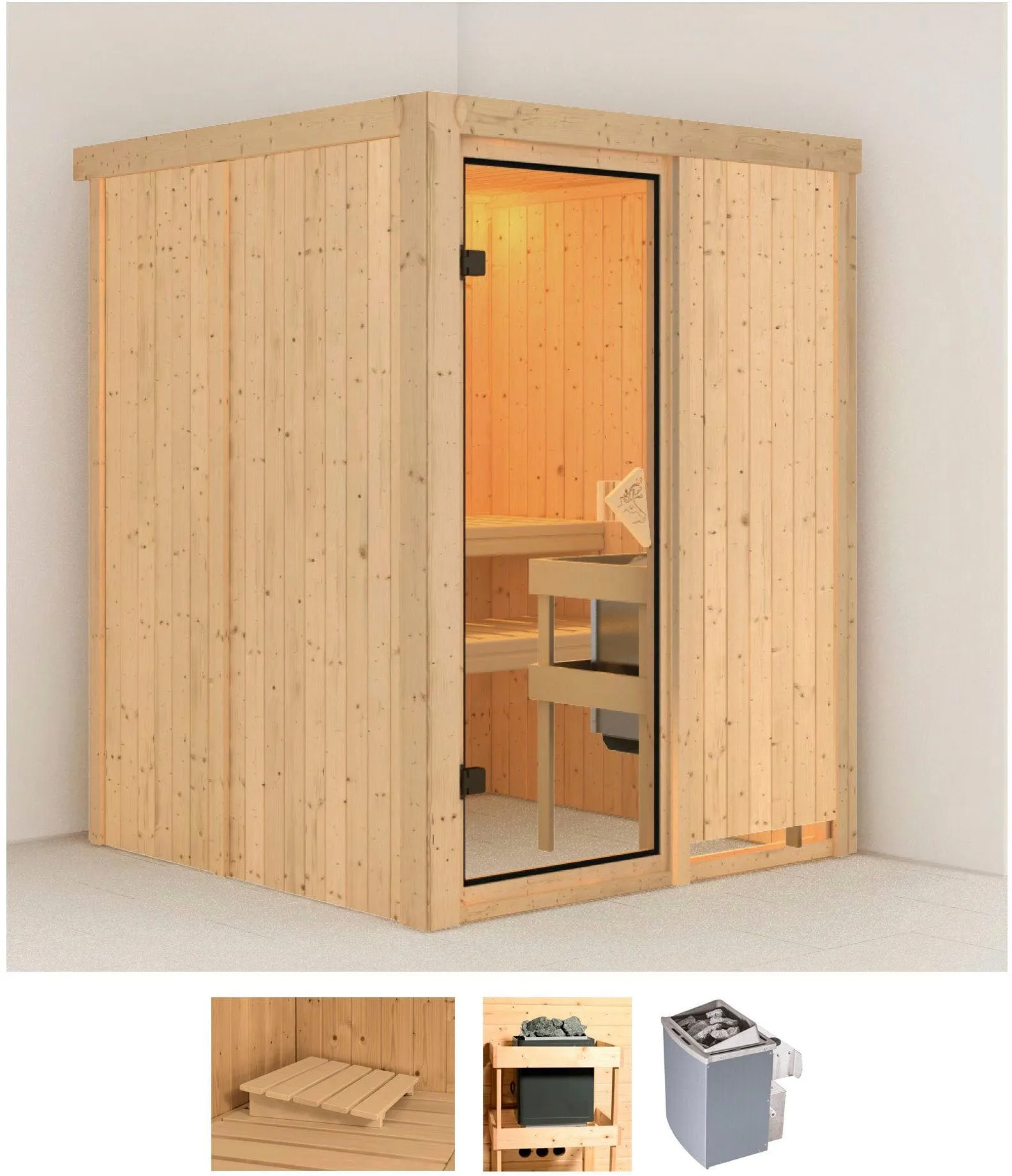 KARIBU Sauna "Norin" Saunen 9 KW-Ofen mit integrierter Steuerung Gr. Saunaofen, integrierte Steuerung, 9 kW, beige (naturbelassen)