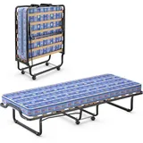COSTWAY 80x200cm Gästebett Klappbar, Faltbares Faltbett mit Matratze aus Rückstellschaum, Klappbett mit stabilem Stahlrahmen, bis 120kg, Metallbe... - Schwarz/Blau