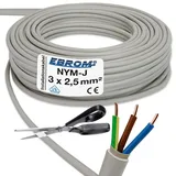 EBROM NYM-J 3x2,5 mm2 - Mantelleitung - Installationskabel - Feuchtraumkabel - grau - Auswahl in 1 Meter Schritten - Meterware auf den Meter genau - Ihre Auswahl: NYM-J 3x2,5 mm2, Länge: 10 Meter