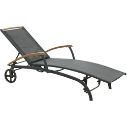 Brafab Andy Gartenliege mit Armlehnen Aluminium/Textilene/Teak - Schwarz
