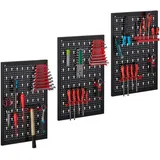 Relaxdays Werkzeugwand Metall, 25-teiliges Zubehör-Set, HxBxT: 60 x 118 x 2 cm, 3 Lochwände, Wandmontage, schwarz/rot