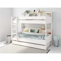LÜTTENHÜTT Etagenbett »JAIME, TOPSELLER! Stockbett, mit Regalen, Schublade optional«, (ca. 186x115x204 Höhe/Breite/Länge), FSC® zertifiziertes Massivholz, viel Stauraum und Abstellfläche, weiß