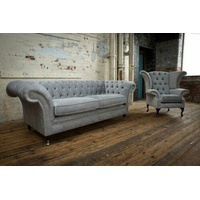 JVmoebel Sofa 3+2 Sitzer + Ohrensessel Chesterfield Sofagarnitur Polstersofas Modern, Made in Europe grau