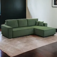 Wohnlandschaft Ecksofa Dark Green Genf Cord XL mit Bett Kopfteilverstellung Bett Sofa Schlafsofa Ottomane rechts links universell