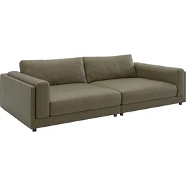 Candy Big-Sofa 3C CANDY "Karalis mit extra großer Sitztiefe, elegantes Mega Sofa zum Relaxen", grün (oliv), B:294cm H:85cm T:150cm, 100% Leder, Sofas, Big-Sofa, auch in Cord- oder Leder-Bezug, lose Kissen, loungige Bequemlichkeit