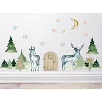 GRAZDesign Wichteltür Set Wandtattoo mit Miniatur Wichteltür und Zubehör | Weihnachten bei den Wichteln | für Kinder, Elch und Bäume