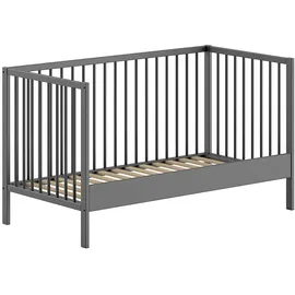 Vipack Babybett VIPACK "Dino 70/140 mit 3-fach verstellb. Lattenrost, inkl. 3 Schlupfsprossen", grau (anthrazit), B:144,4cm H:84,4cm T:75,5cm, Massivholz, Babybetten, Babybett, aus massiver Buche, umbaubar zum Juniorbett, wahlweise in 3 Farben