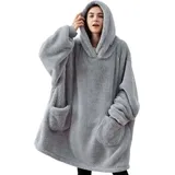 Kapuzendecke Für Erwachsene, Fleecedecke Mit Ärmeln Für Damen Und Herren, Kapuzendecke Mit Ärmeln, Tragbare Taschen, Winter-tv-sofadecke, 95 X 85 Cm, Grau