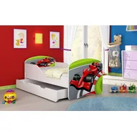 Luxusbetten24 Kinderbett Luna mit Stauraum und verschiedenen Motiven 140x70 Racingcar