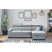 Universelle Ecksofa FOX II, Polsterecke mit Schlaffunktion, Velour Schlafsofa Couch (Hellgrau) - Hellgrau