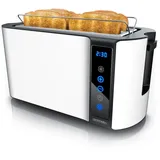 Arendo Toaster, 2 lange Schlitze, für 4 Scheiben, 1500 W, Langschlitz, Brötchenaufsatz, Wärmeisoliertes Gehäuse, Display, Touch weiß