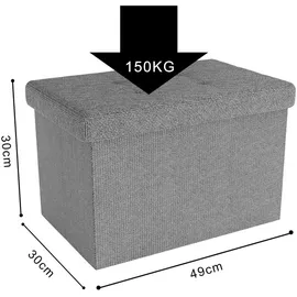 Intirilife Faltbare Sitzbank 49x30x30 cm in FELS GRAU - Sitzwürfel mit Deckel und Stauraum aus Stoff mit Mulden - Sitzcube Fußablage klappbare Aufbewahrungsbox Truhe Sitzhocker