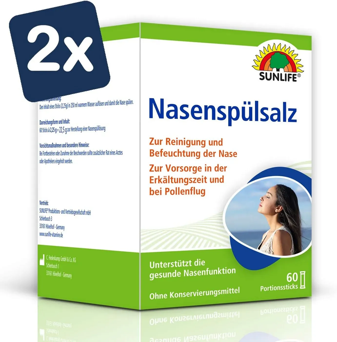 Sunlife Nasenspülsalz in Sticks 60 Sticks - 2er Pack - Sticks a2,25g (2x135g)