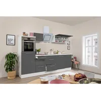 Respekta Küchenzeile Premium 280 cm Grau Hochglanz-Weiß