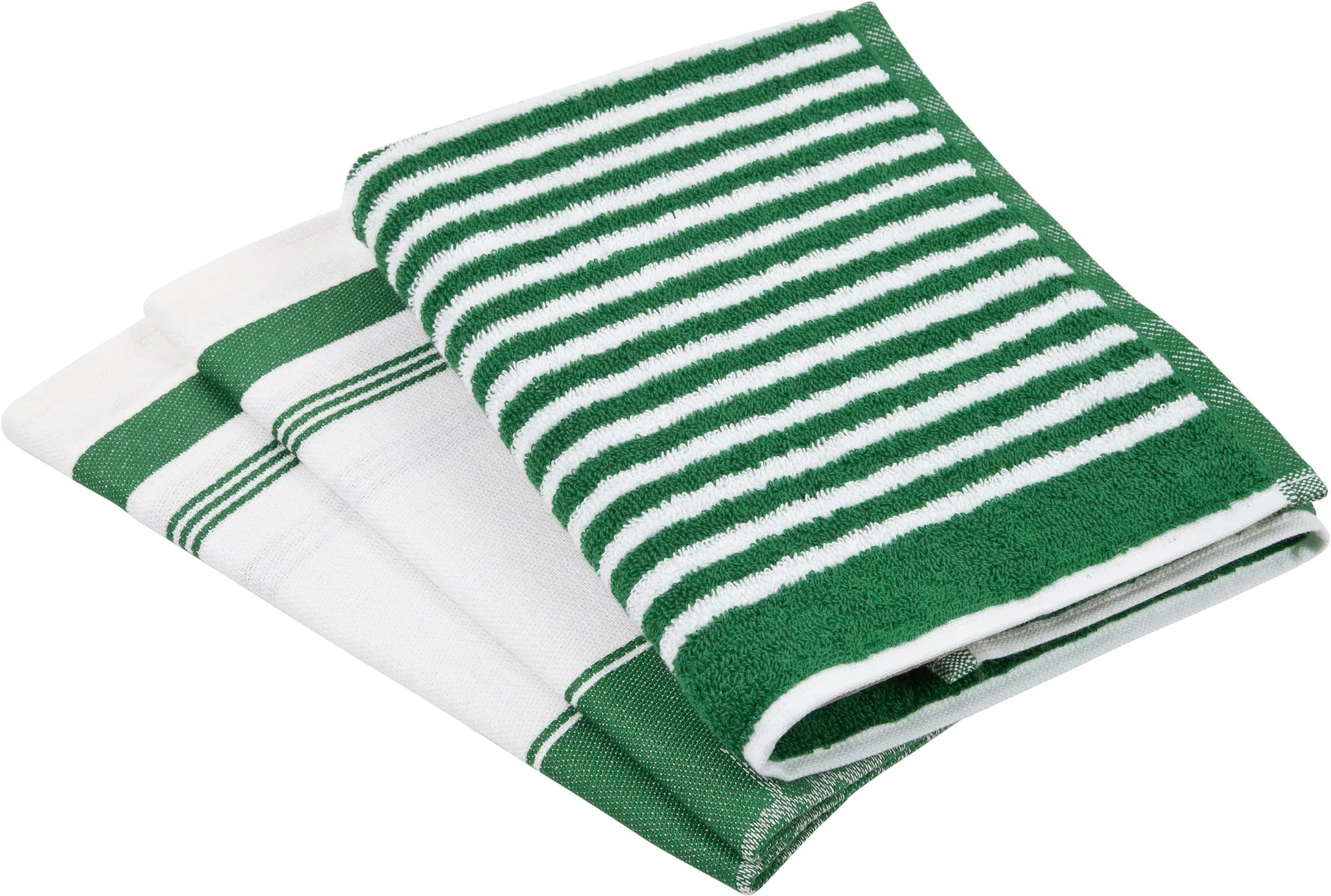 Geschirrtuch ROSS "Exclusiv", grün, 3 Stk., 100 % Baumwolle 50 % Baumwolle 50 % Leinen, 100% Baumwolle, 50% Baumwolle, 50% Leinen, Geschirrtücher, 1x Küchen-Frottiertuch (Streifen) und 2 Geschirrtücher (Gartenkräuter)