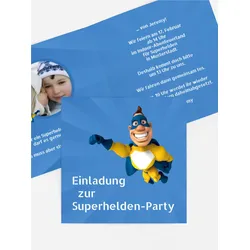 Einladung Kindergeburtstag selbst gestalten mit Spruch und Fotos im Onlinedesigner bei Meine-Kartenmanufaktur.de