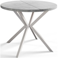 Runder Esszimmertisch LOFT LITE, ausziehbarer Tisch Durchmesser: 90 cm/170 cm, Wohnzimmertisch Farbe: Hellgrau, mit Metallbeinen in Farbe Weiß
