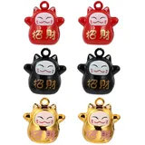 jojofuny Winkekatze Schwarz 6Pcs Japanische Glücksfehler Lucky Bells Maneki Neko Katze Jingle Bells 15Mm Winkeling Katzen Bells Schmucktasche Anh?nger Lose für DIY- Wind Maneki Nero