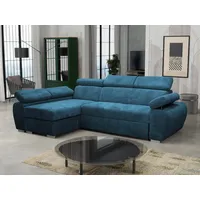 MIRJAN24 Ecksofa Boston Mini Premium Cord 2RLC, mit Bettkasten und Schlaffunktion, Verchromte Metallfüße, Einstellbare Kopfstützen blau