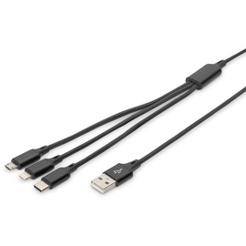 Digitus 3-in-1 Ladekabel, USB A - Lightning + Micro USB + USB-C