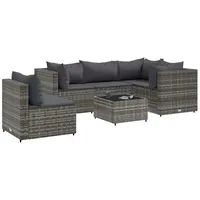 vidaXL 6-tlg Garten-Lounge-Set mit Kissen Grau Poly Rattan Modell 65